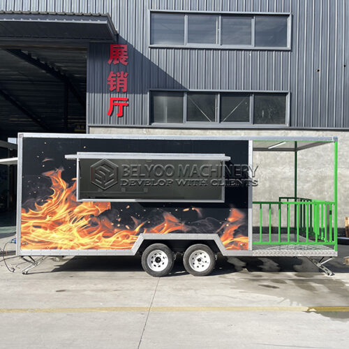16.5FT Black Square Food Trailer with Fence for BBQ, Grilled Fish