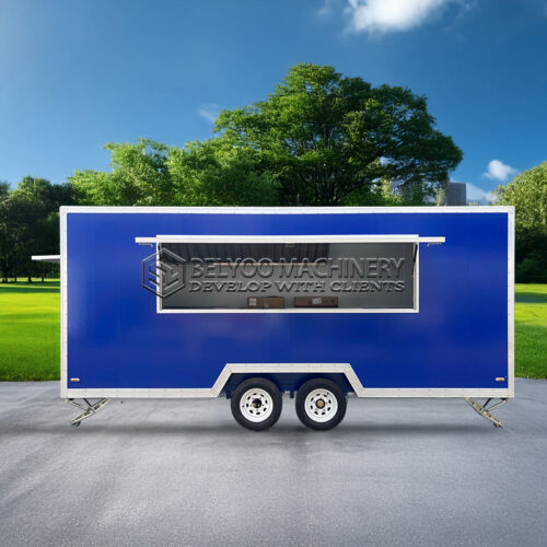 15FT Blue Single Window Square Food Trailer Your Mobile Culinary Solution