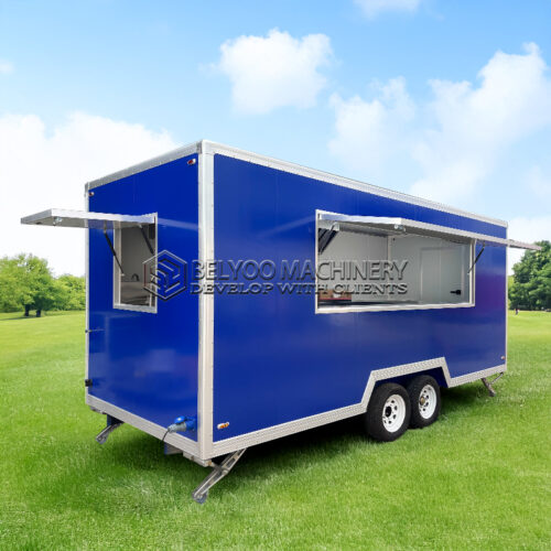 15FT Blue Single Window Square Food Trailer Your Mobile Culinary Solution