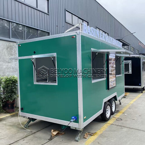 13FT Green Double Windows Square Food Trailer