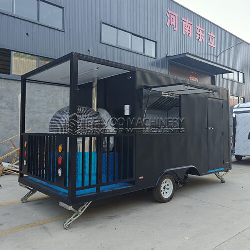 16.5FT Black Pizza Square Food Trailer with Fence