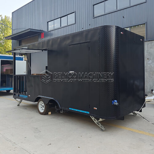 16.5FT Black Pizza Square Food Trailer with Fence