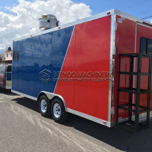 16.5FT Red and Blue Square Food Trailer Festival Food Trailer for Sale