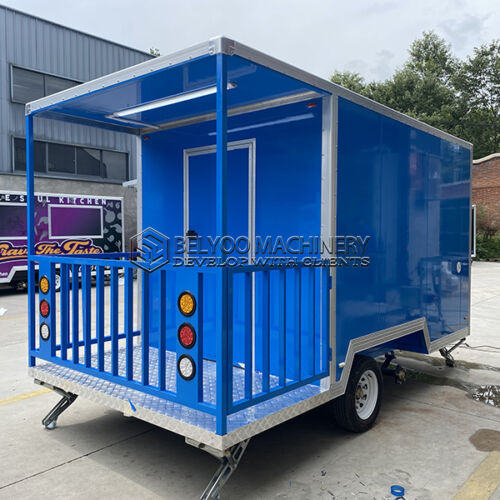 13FT Dark Blue Square Food Trailer with Fence