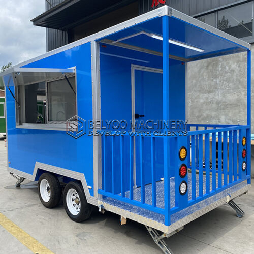 13FT Dark Blue Square Food Trailer with Fence
