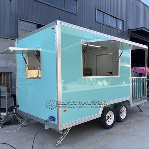 13FT Light Blue Square Food Trailer with Fence