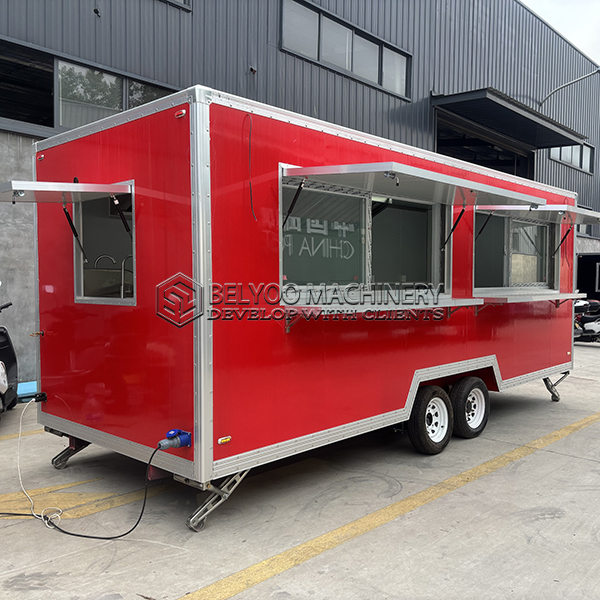 13FT Red Double Windows Square Food Trailer