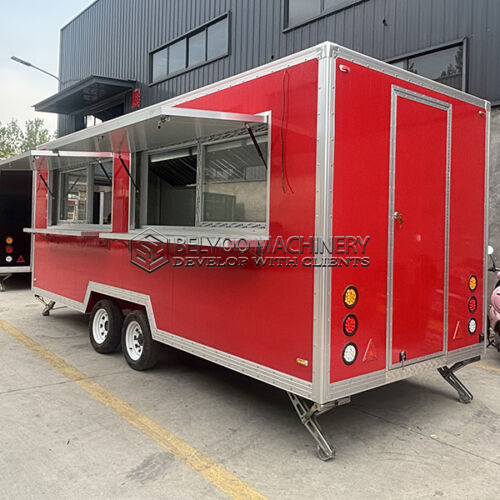 13FT Red Double Windows Square Food Trailer