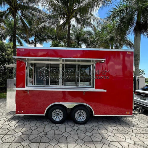 13FT Red Square Food Trailer Customizable Mobile Kitchen for Sale