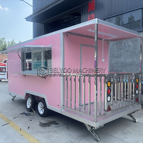 15FT Pink Single Window Square Food Trailer with Fence