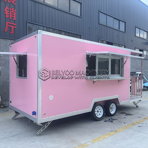 15FT Pink Single Window Square Food Trailer with Fence