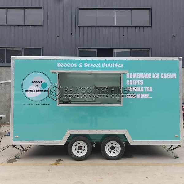 13FT Cyan Sticker Square Food Trailer