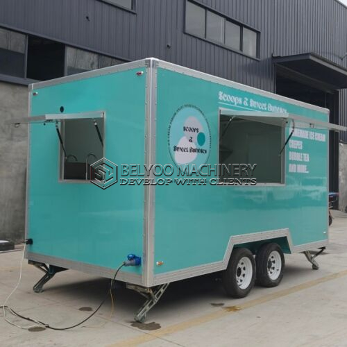 13FT Cyan Sticker Square Food Trailer