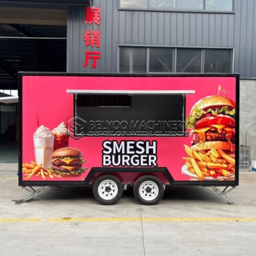 13FT Pink Single Window Sticker Square Food Trailer for Hamburgers and Cold Drinks
