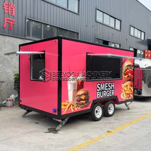 13FT Pink Single Window Sticker Square Food Trailer for Hamburgers and Cold Drinks