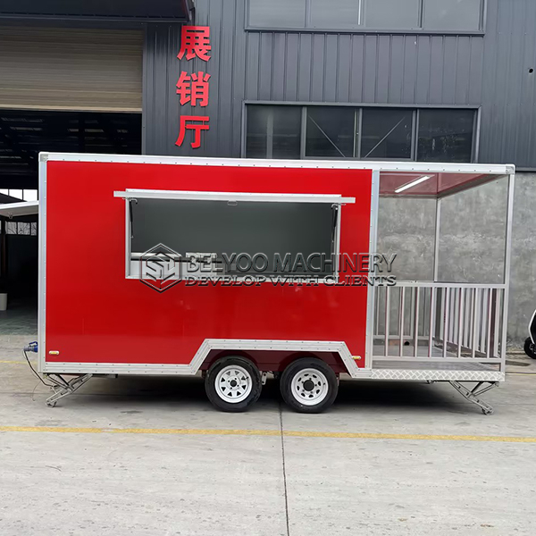13FT Red Single Window Square Food Trailer with Fence