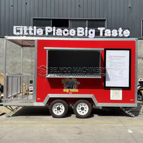 13FT Red Square Food Trailer with Fence
