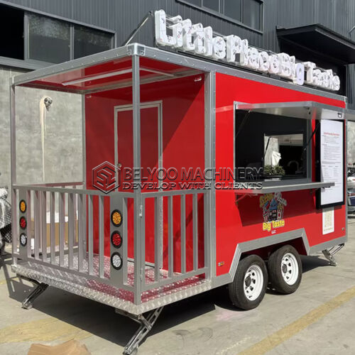 13FT Red Square Food Trailer with Fence