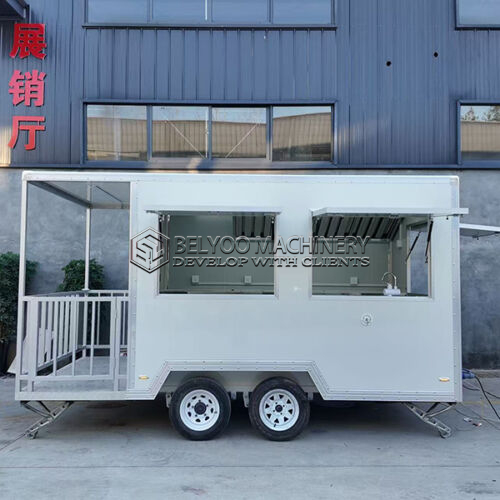 13FT White Double window Square Food Trailer with Fence