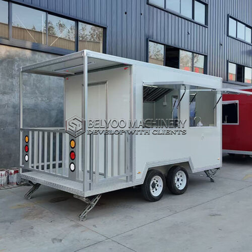 13FT White Double window Square Food Trailer with Fence