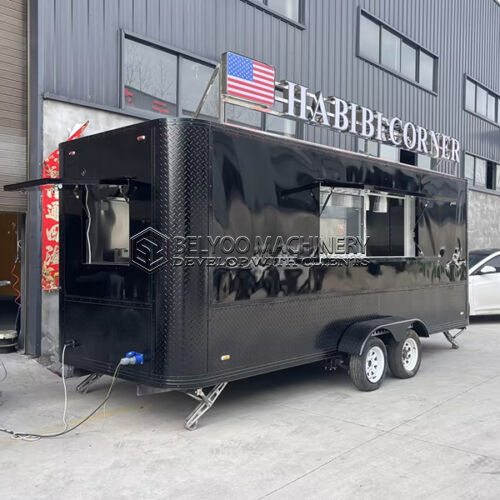15FT Black Square Food Trailer with LED Light