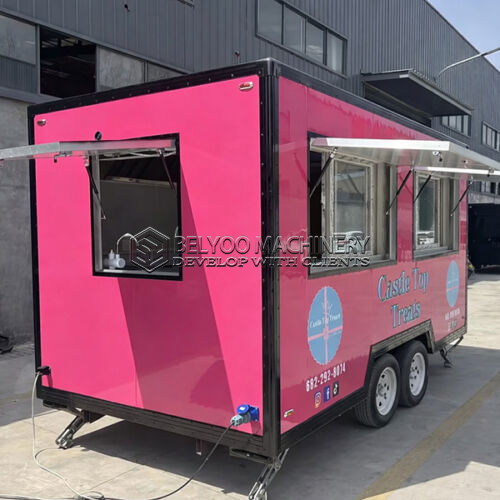 15FT Bright Pink Double Windows Square Food Trailer with Fence