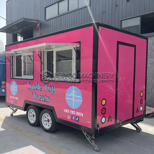 15FT Bright Pink Double Windows Square Food Trailer with Fence