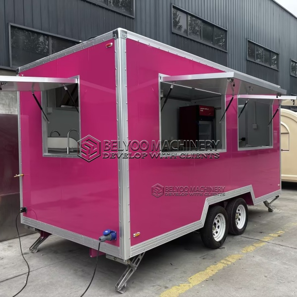 13.8FT Pink Double window Square Food Trailer
