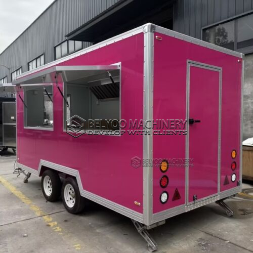 13.8FT Pink Double window Square Food Trailer