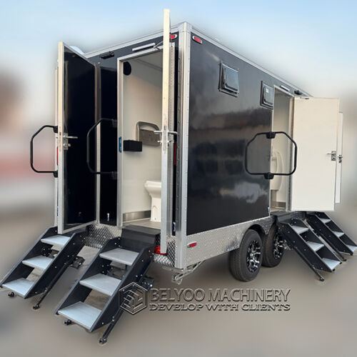 13.8FT Black 4 Station Portable Toilet Trailer