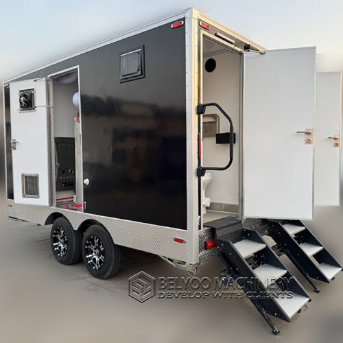 13.8FT Black 4 Station Portable Toilet Trailer