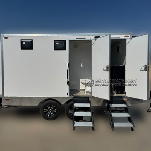 13.8FT White 4 Station Portable Toilet Trailer