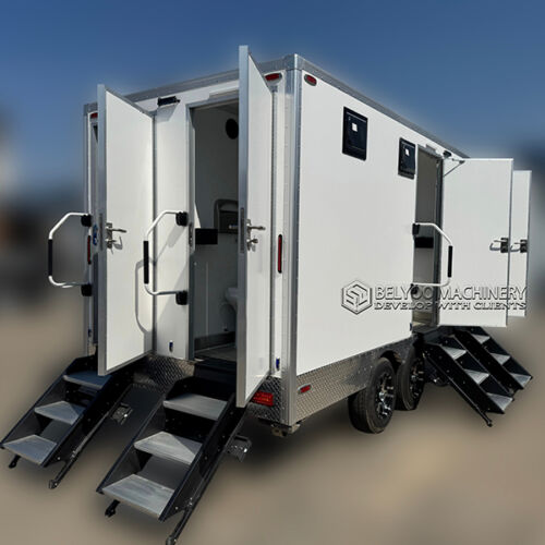 13.8FT White 4 Station Portable Toilet Trailer