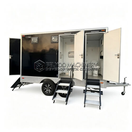 13.8FT Black 4 Station Luxury Toilet Trailer