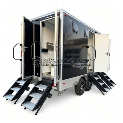 13.8FT Black 4 Station Luxury Toilet Trailer