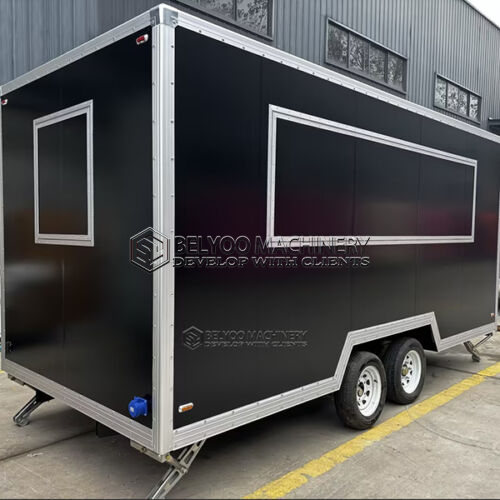 14.8FT Black Square Food Trailer Tandem Axle Mobile Concession Trailer